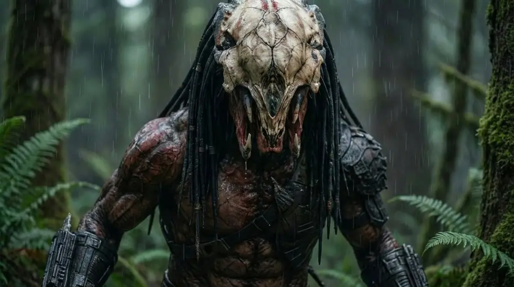 A masked hunter in the rain